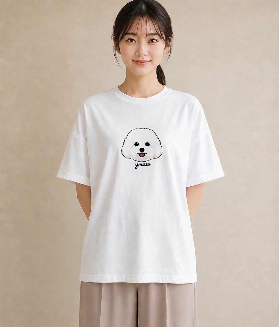 デザインTシャツ レディース ビションフリーゼ 犬 いぬ イラスト 韓国風 レイヤード 友達ギフト 白T