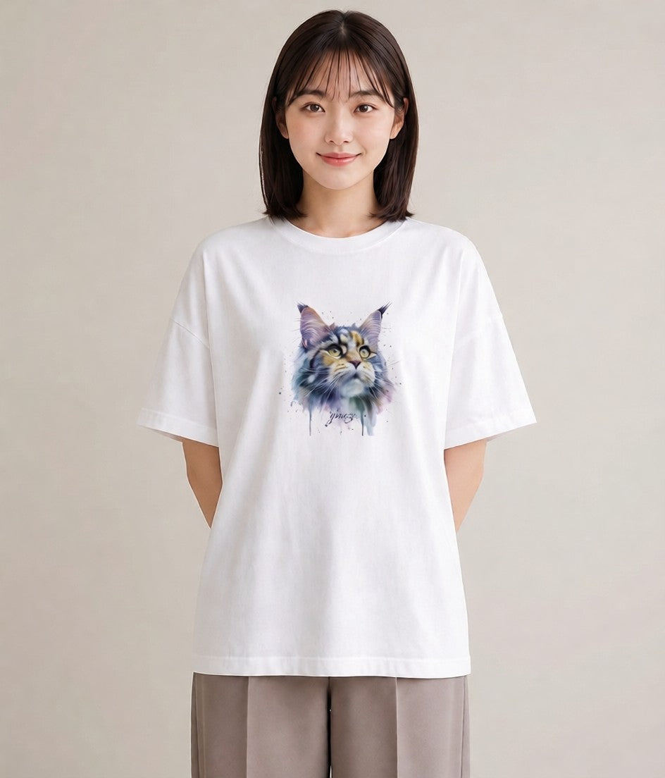 半袖Tシャツ レディース ペルシャ 猫 ねこ イラスト ガーリー 女性 旅行用 白T