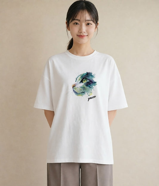 Tシャツ レディース 猫好き 猫 ねこ イラスト こなれ感 女子会 お揃い 白T