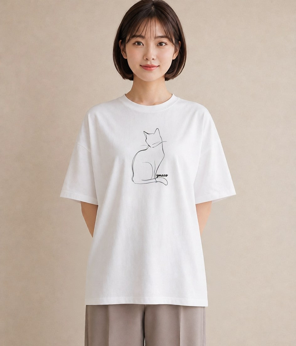 デザインTシャツ レディース 猫 ねこ ネコ イラスト 休日コーデ お出かけ 普段着 白T