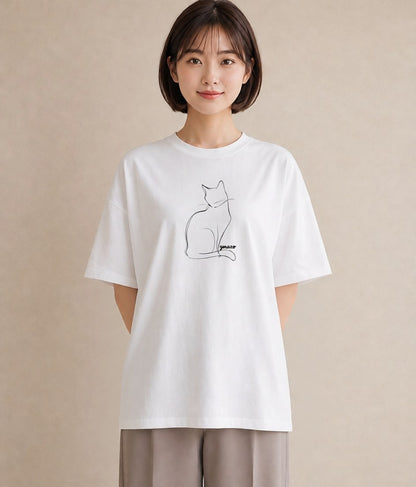 デザインTシャツ レディース 猫 ねこ ネコ イラスト 休日コーデ お出かけ 普段着 白T