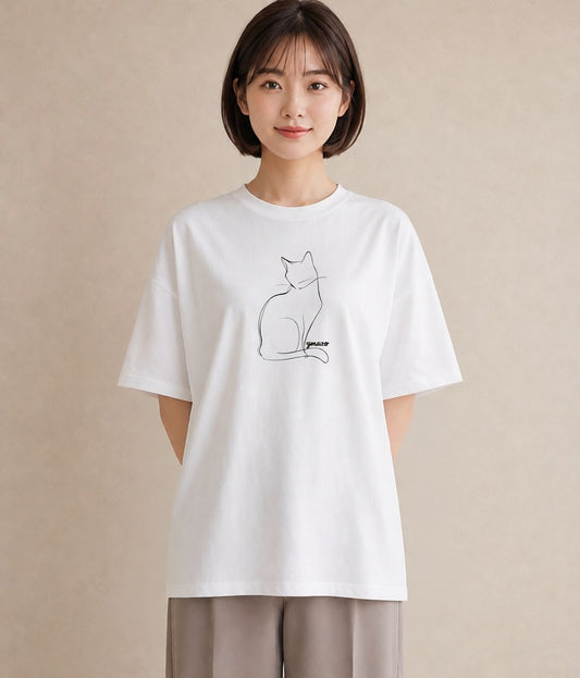デザインTシャツ レディース 猫 ねこ ネコ イラスト 休日コーデ お出かけ 普段着 白T