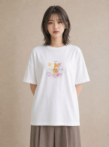 半袖Tシャツ レディース オーロラ 星空 宇宙 イラスト シンプル カジュアルコーデ 買い物 白T