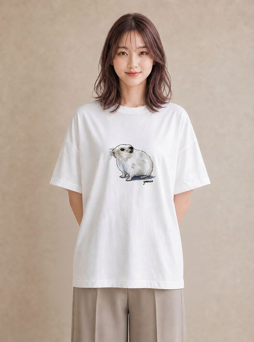 半袖Tシャツ レディース フェレット ペット 動物 イラスト 北欧風 デイリーウェア 休日 白T