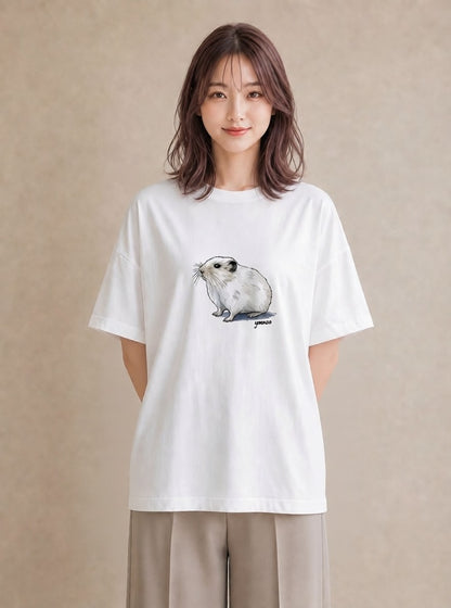半袖Tシャツ レディース フェレット ペット 動物 イラスト 北欧風 デイリーウェア 休日 白T