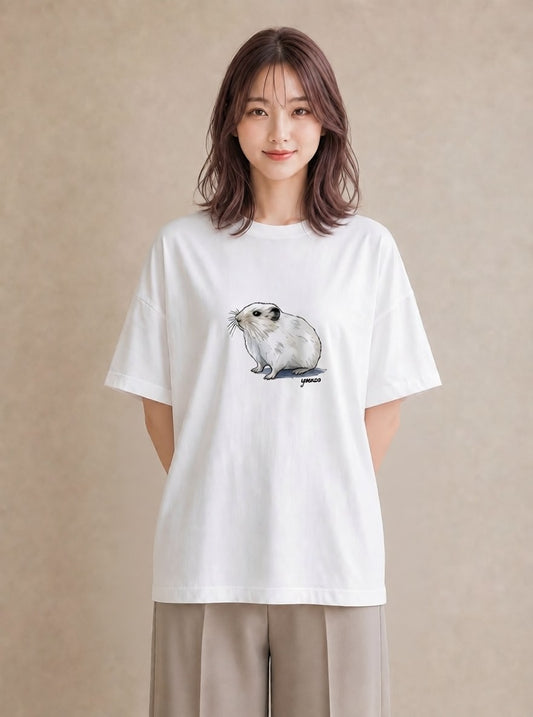 半袖Tシャツ レディース フェレット ペット 動物 イラスト 北欧風 デイリーウェア 休日 白T