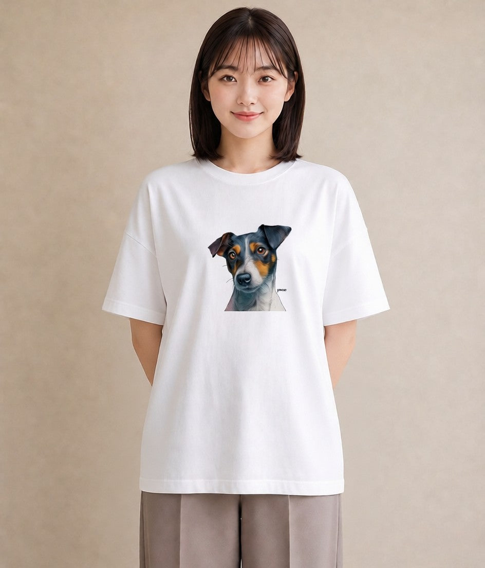Tシャツ レディース ジャックラッセルテリア 犬 いぬ イラスト ニュアンス 綿100 デート 白T