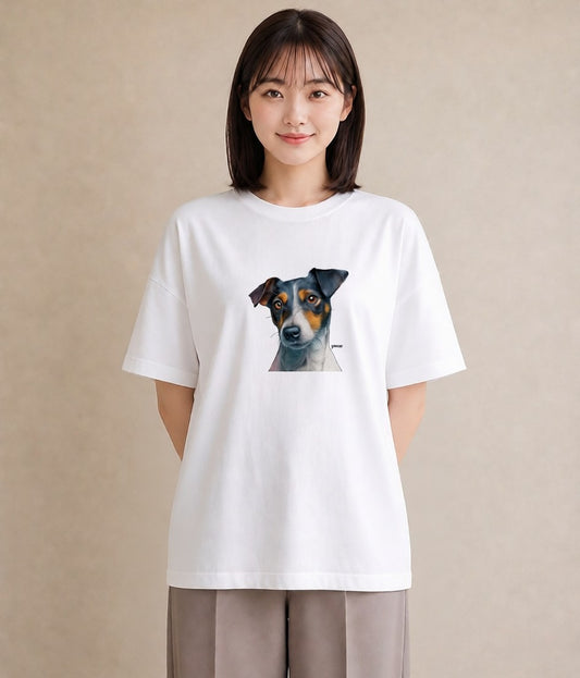 Tシャツ レディース ジャックラッセルテリア 犬 いぬ イラスト ニュアンス 綿100 デート 白T
