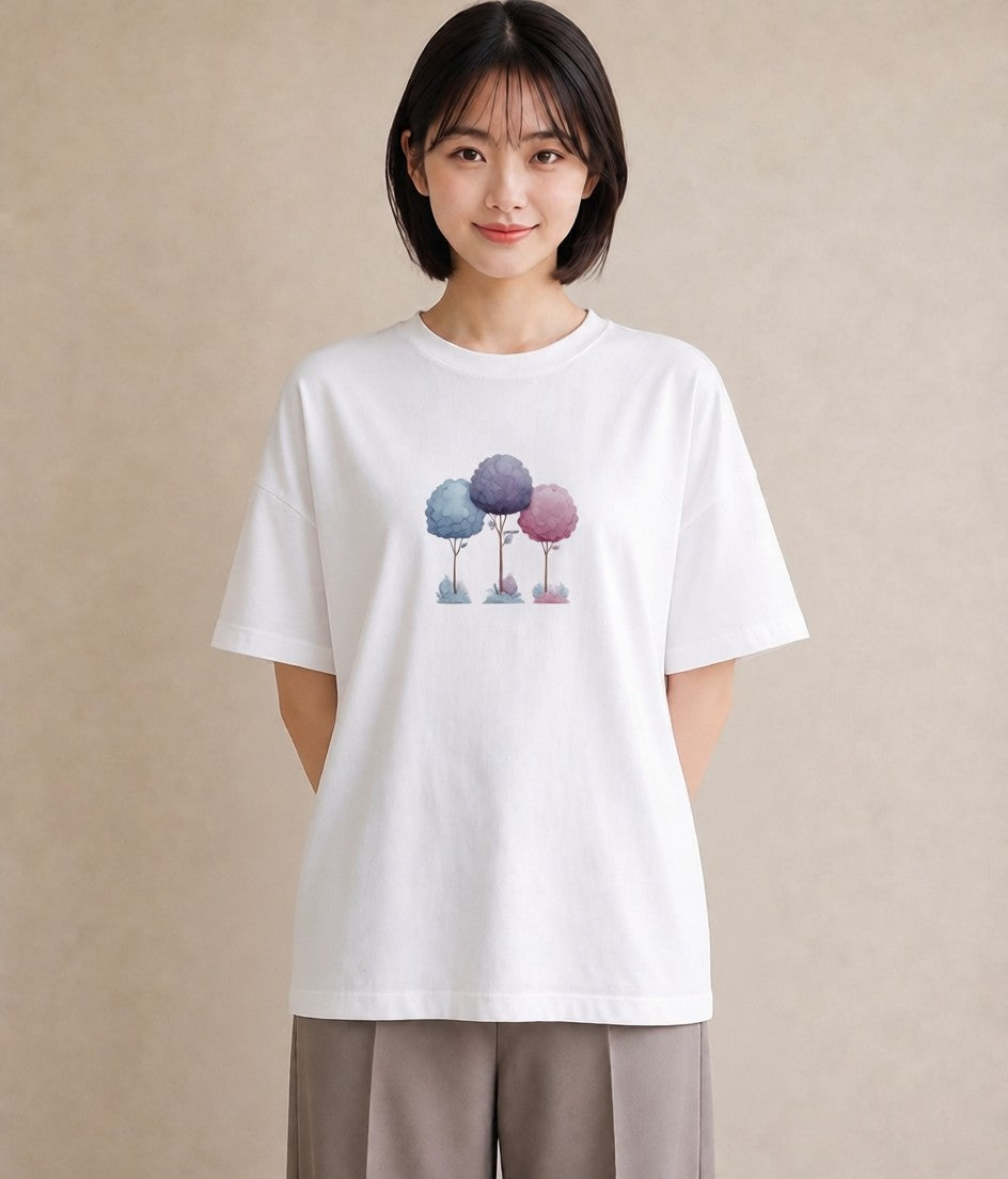 プリントTシャツ レディース 森 植物 ボタニカル イラスト 個性的 春服 ミセス 白T