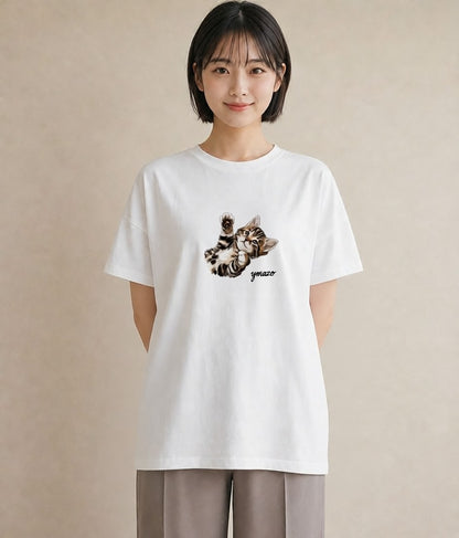 プリントTシャツ レディース 肉球 猫 ねこ イラスト 普段使い 親子 20代 白T