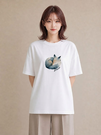 プリントTシャツ レディース きつね 動物 アニマル イラスト ナチュラル ホワイトデー 春服 白T