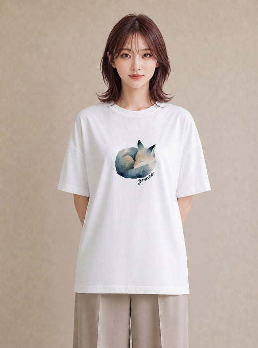 プリントTシャツ レディース きつね 動物 アニマル イラスト ナチュラル ホワイトデー 春服 白T
