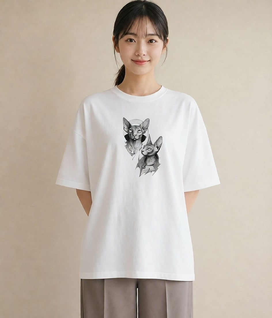 Tシャツ レディース スフィンクス 猫 ねこ イラスト お洒落 送別ギフト 通勤 白T