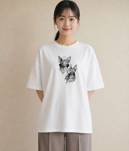 Tシャツ レディース スフィンクス 猫 ねこ イラスト お洒落 送別ギフト 通勤 白T
