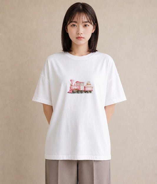 半袖Tシャツ レディース 駅のホーム ローカル線 駅 ナチュラル アンティーク イラスト 水彩風 女子会 お揃い 白T