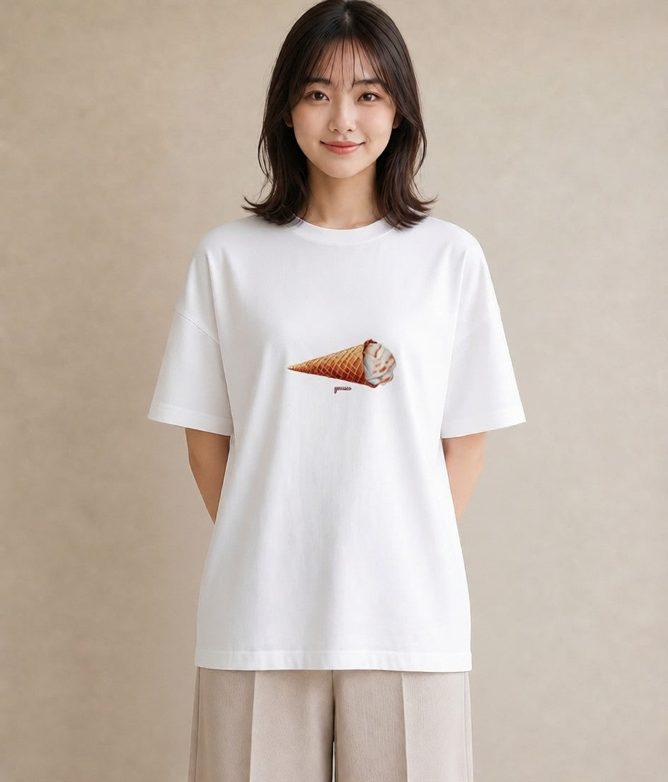 半袖Tシャツ レディース ソフトクリーム 食べ物 フード イラスト ナチュラル ペアコーデ 秋コーデ 白T