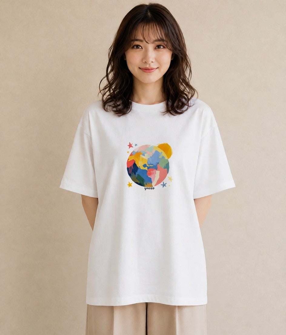 デザインTシャツ レディース 地球 星空 宇宙 イラスト 水彩風 女性 旅行用 白T