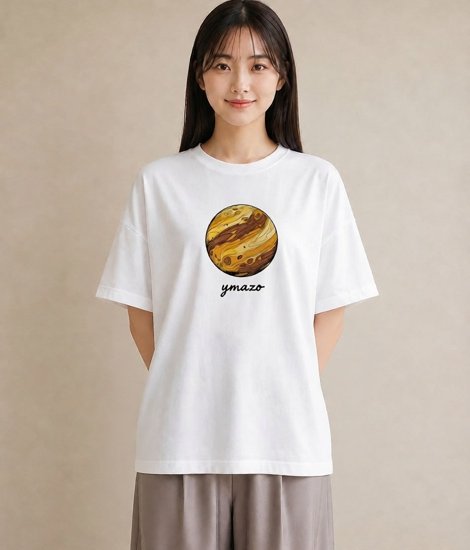 半袖Tシャツ レディース 土星 星空 宇宙 イラスト 可愛い 海 カフェ巡り 白T