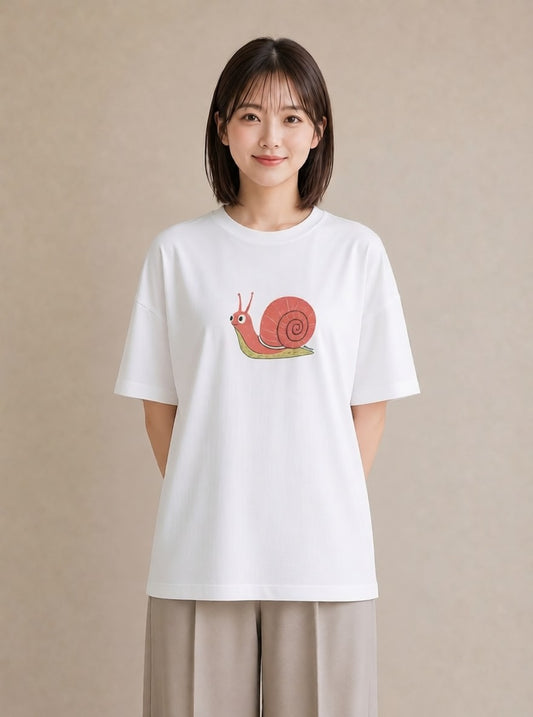 Tシャツ レディース かたつむり 昆虫 虫 イラスト アート風 カフェ巡り 女子会 白T