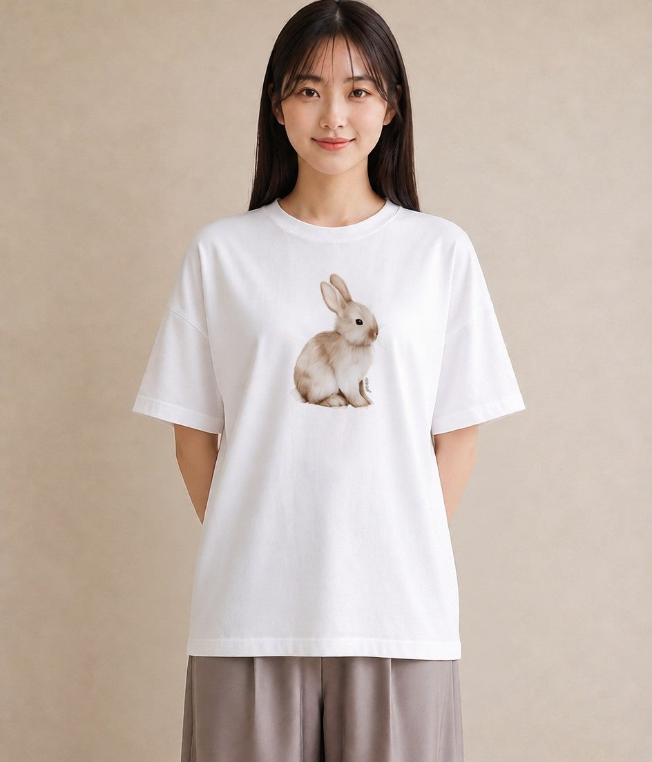 グラフィックTシャツ レディース うさちゃん ペット 動物 イラスト シンプル 旅行 母娘コーデ 白T
