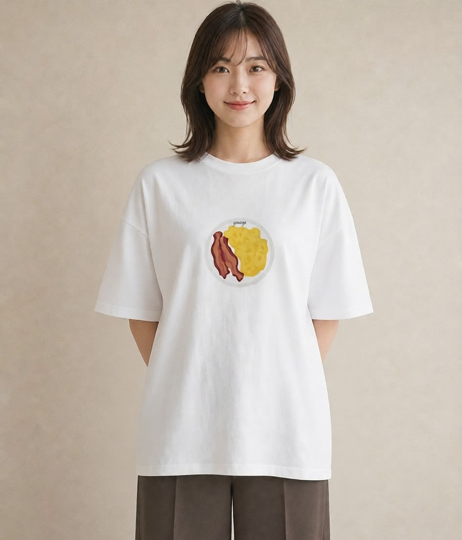 半袖Tシャツ レディース 目玉焼き 食べ物 フード イラスト カジュアル 敬老の日 ホワイトデー 白T