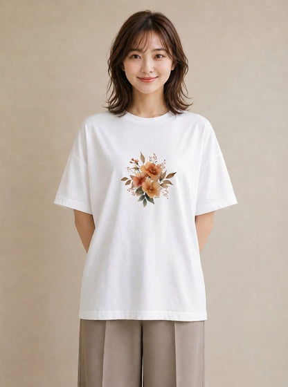 Tシャツ レディース 花 花柄 イラスト カフェコーデ 海 カフェ巡り 白T