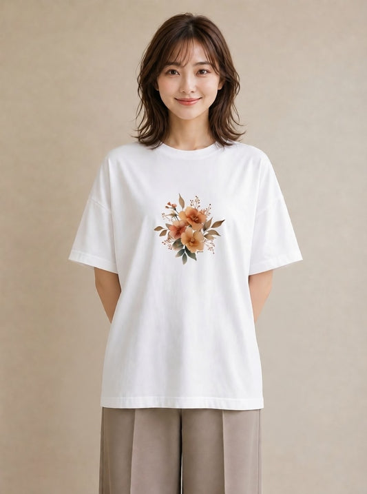 Tシャツ レディース 花 花柄 イラスト カフェコーデ 海 カフェ巡り 白T