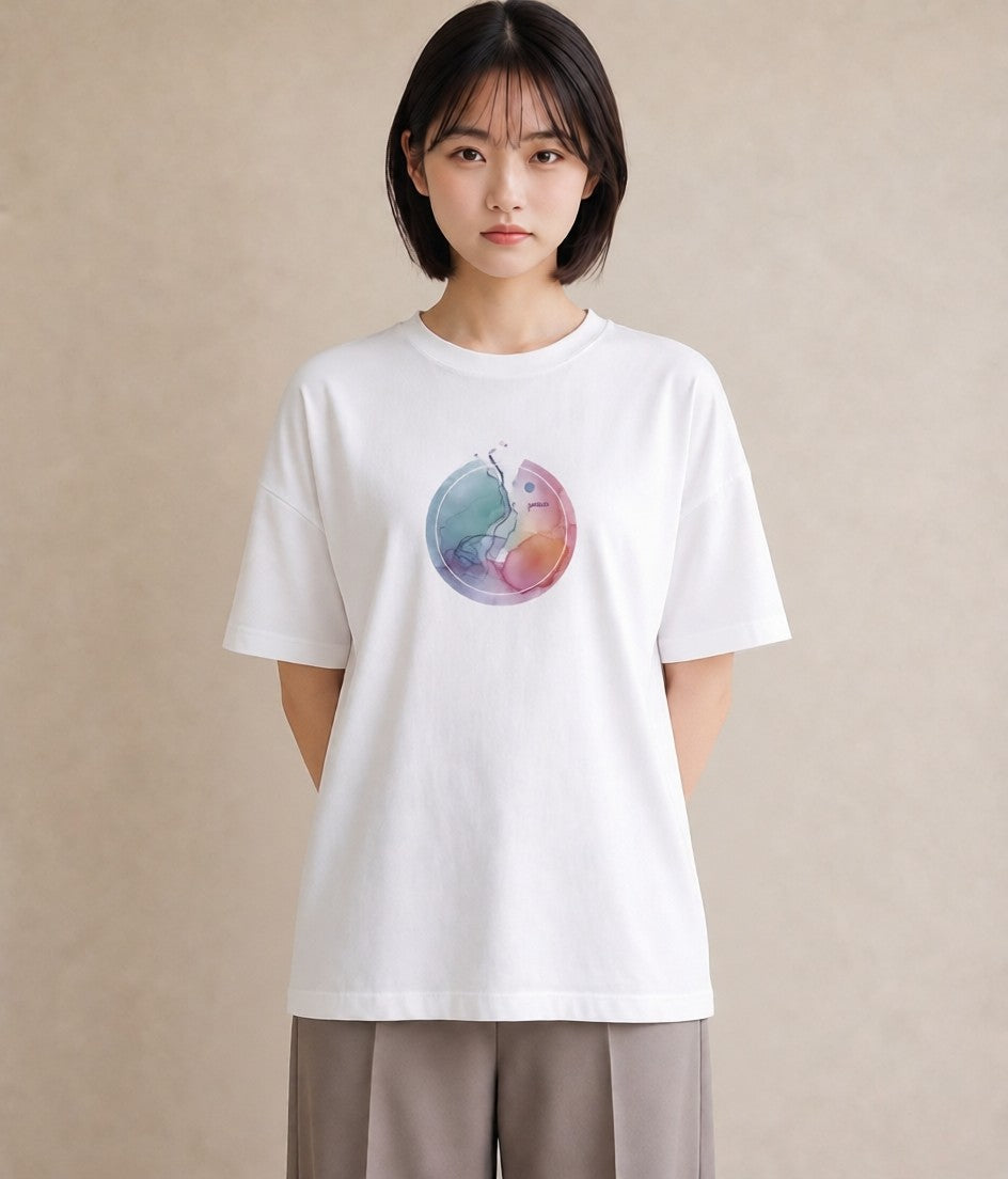 グラフィックTシャツ レディース 獅子座 星空 宇宙 イラスト 水彩風 ミセス 春コーデ 白T