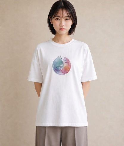 グラフィックTシャツ レディース 獅子座 星空 宇宙 イラスト 水彩風 ミセス 春コーデ 白T