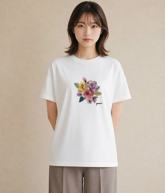 プリントTシャツ レディース パンジー 花 花柄 イラスト ナチュラル 敬老の日 ホワイトデー 白T