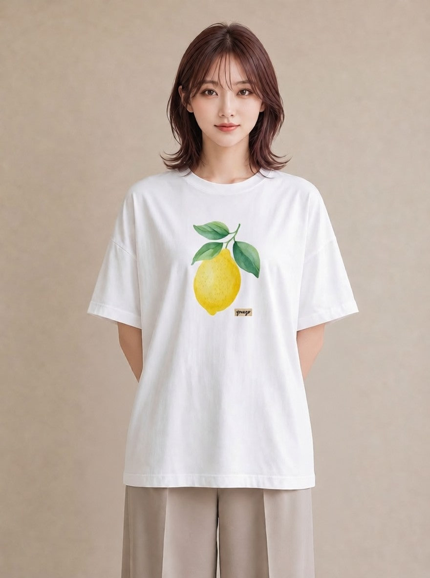 Tシャツ レディース レモン 檸檬 食べ物 フード イラスト アート風 デイリーウェア 休日 白T