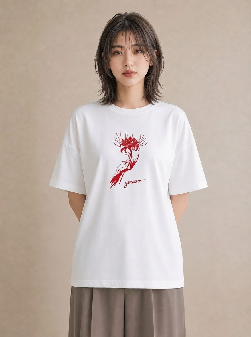 プリントTシャツ レディース 彼岸花 花 花柄 イラスト カジュアル クリスマス 旅行 白T