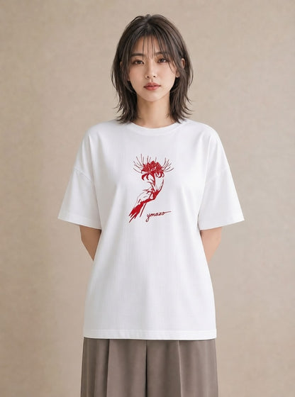 プリントTシャツ レディース 彼岸花 花 花柄 イラスト カジュアル クリスマス 旅行 白T
