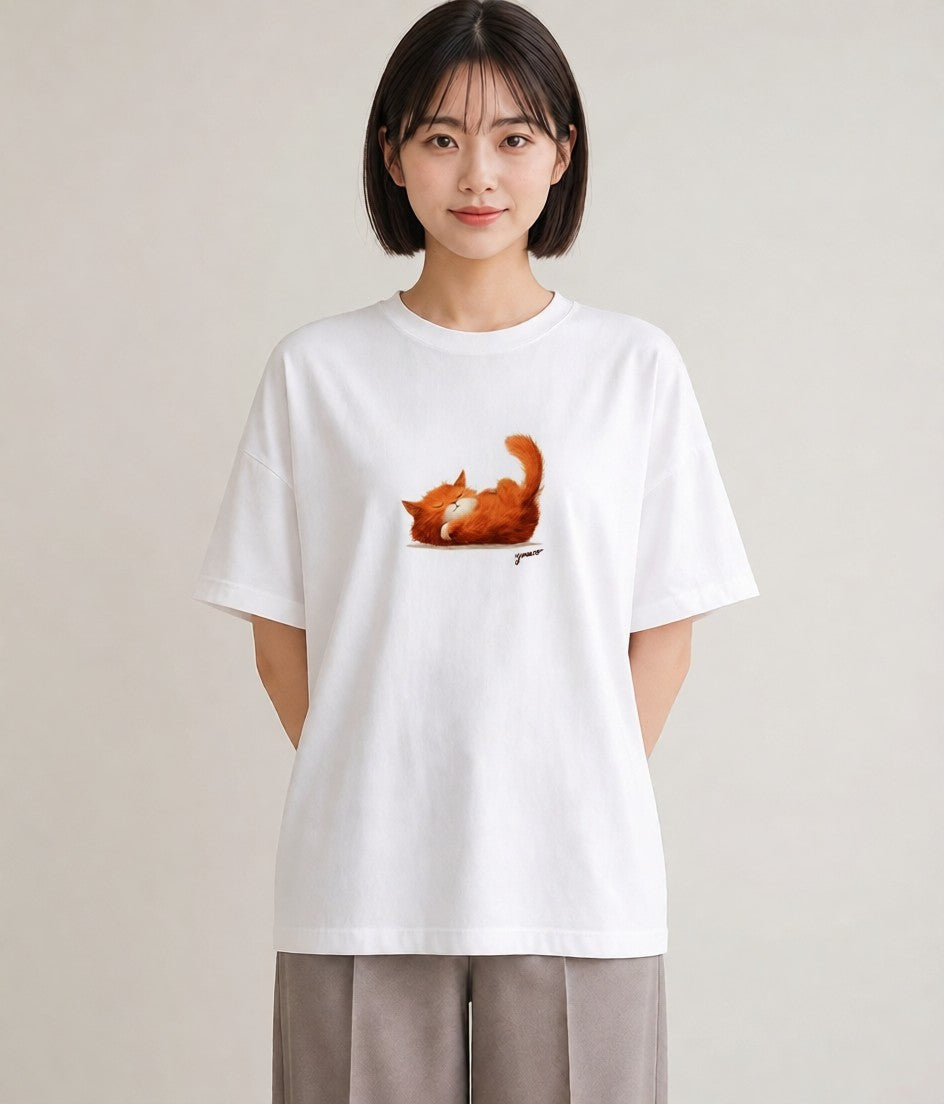 グラフィックTシャツ レディース 茶トラ 茶猫 猫 ねこ イラスト カフェ服 クリスマス 白T
