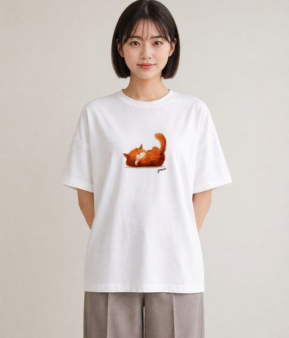 グラフィックTシャツ レディース 茶トラ 茶猫 猫 ねこ イラスト カフェ服 クリスマス 白T