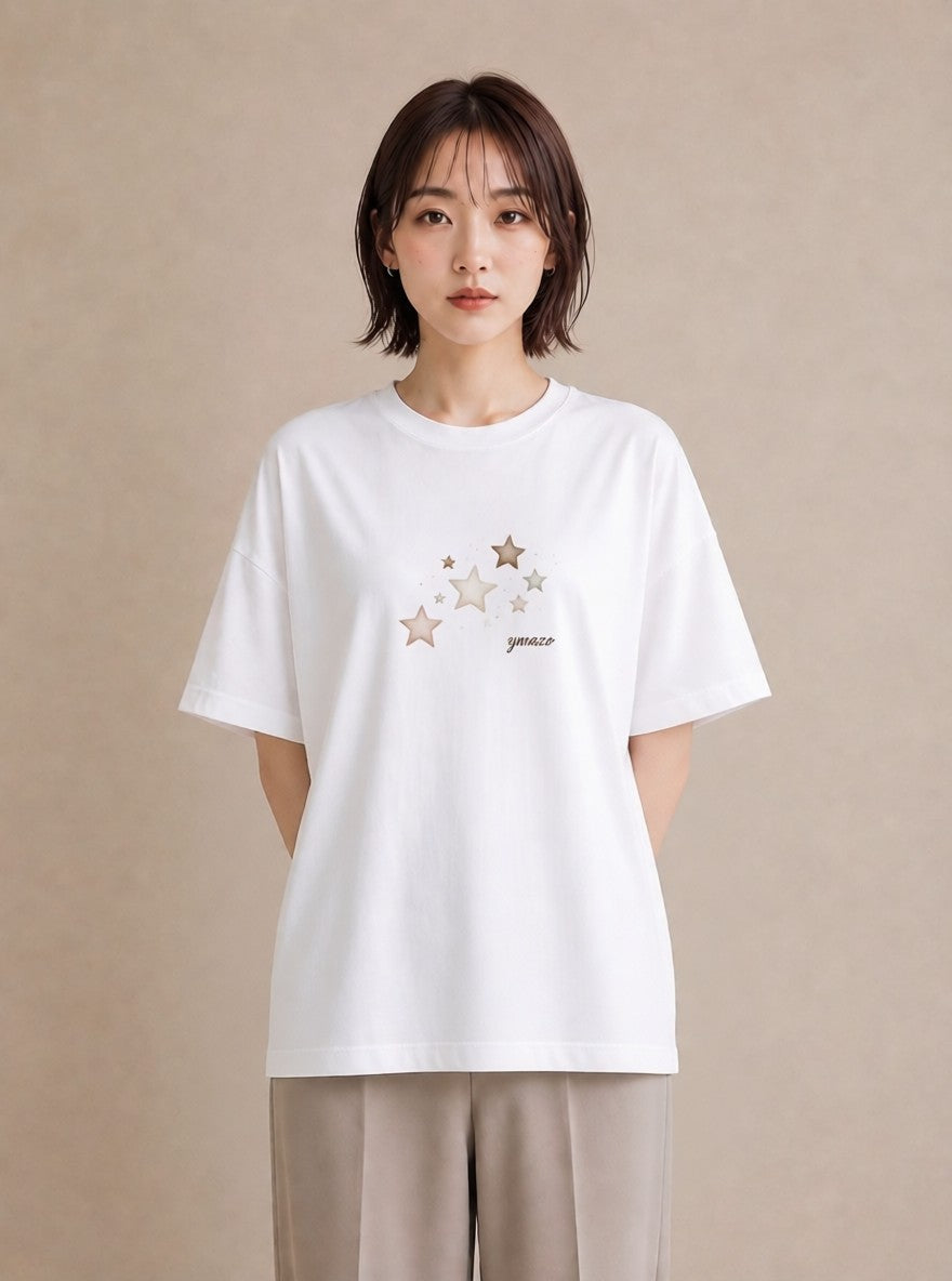 Tシャツ レディース 星 星空 宇宙 イラスト ニュアンス 普段着 週末コーデ 白T