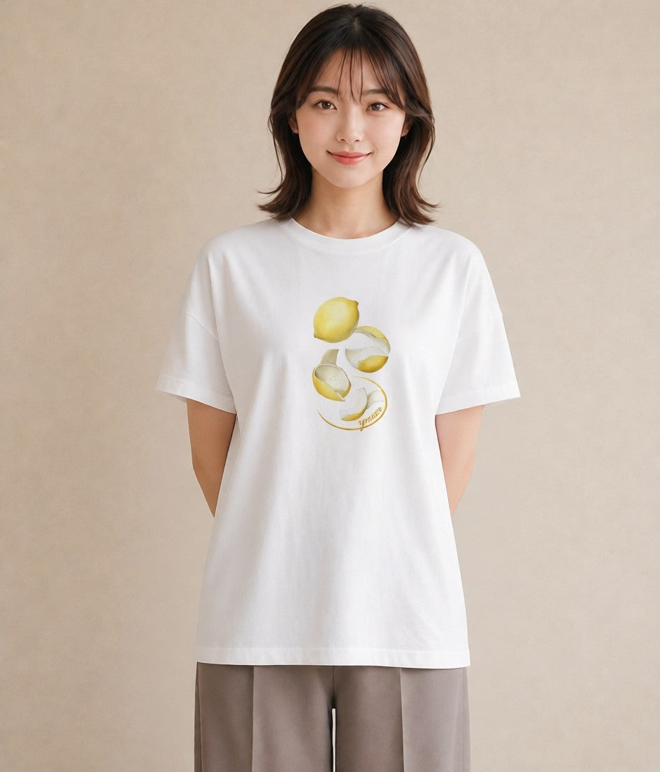 プリントTシャツ レディース レモン 檸檬 食べ物 フード イラスト 休日コーデ カフェ巡り 女子会 白T