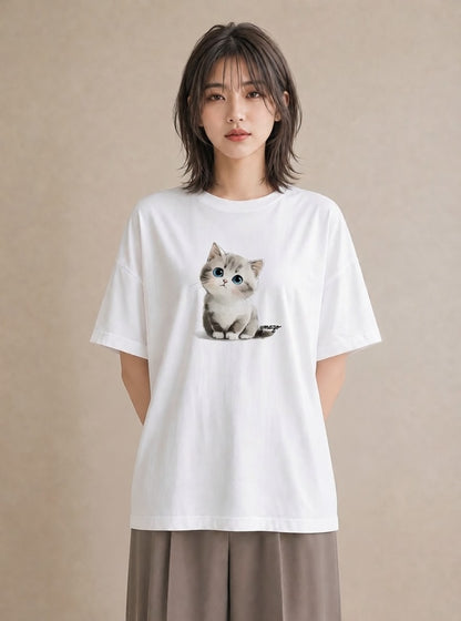 Tシャツ レディース 白猫 猫 ねこ イラスト お揃い 親子 白T