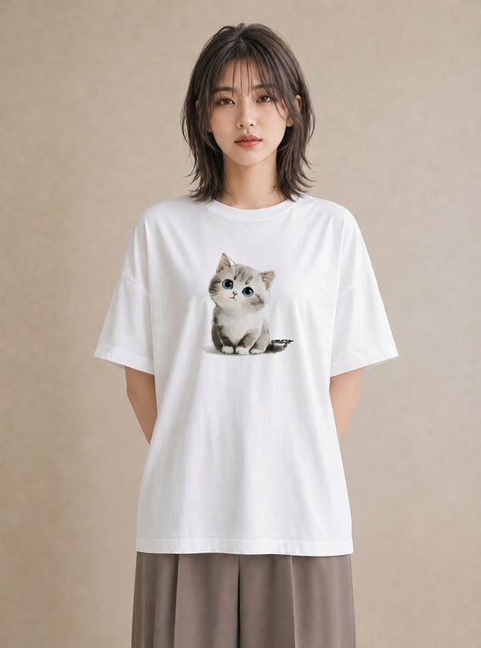 Tシャツ レディース 白猫 猫 ねこ イラスト お揃い 親子 白T