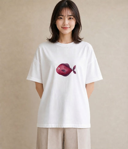 プリントTシャツ レディース メダカ ペット 動物 イラスト ヴィンテージ風 週末コーデ 敬老の日 白T