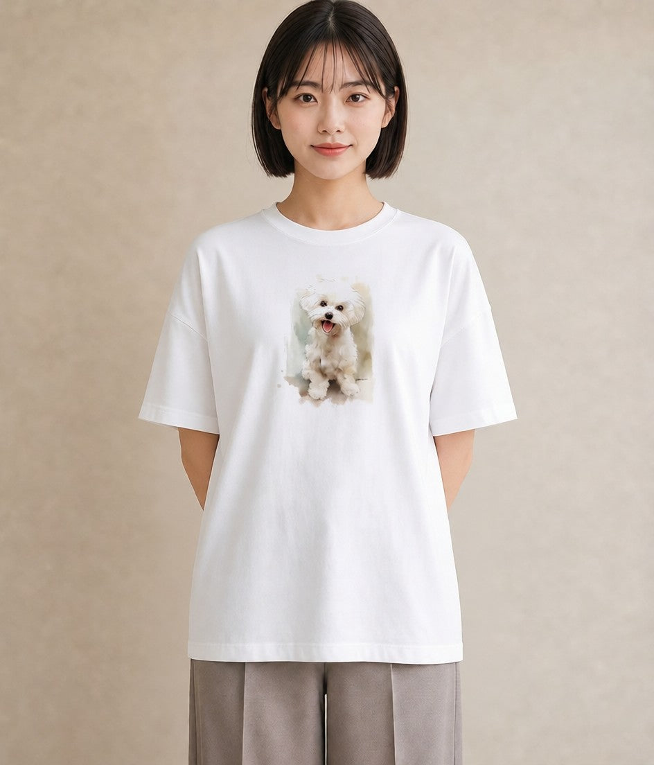 プリントTシャツ レディース わんちゃん 犬 いぬ イラスト 淡色 カジュアルコーデ 買い物 白T