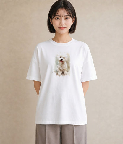 プリントTシャツ レディース わんちゃん 犬 いぬ イラスト 淡色 カジュアルコーデ 買い物 白T