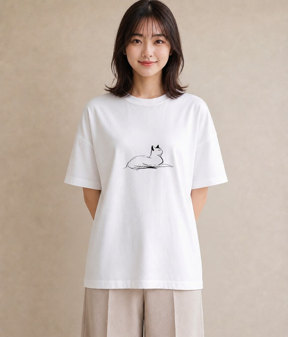 Tシャツ レディース 猫 ねこ ネコ イラスト ニュアンス 春コーデ 姉妹 白T