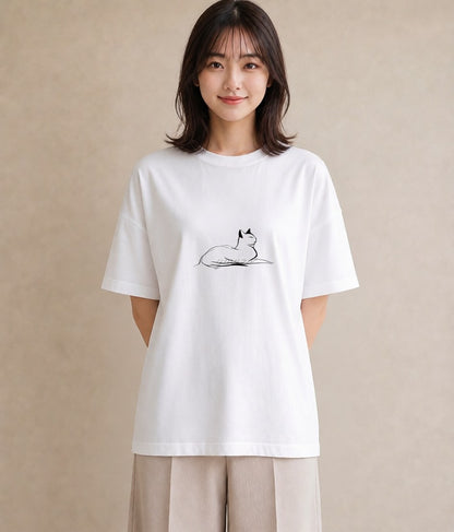 Tシャツ レディース 猫 ねこ ネコ イラスト ニュアンス 春コーデ 姉妹 白T