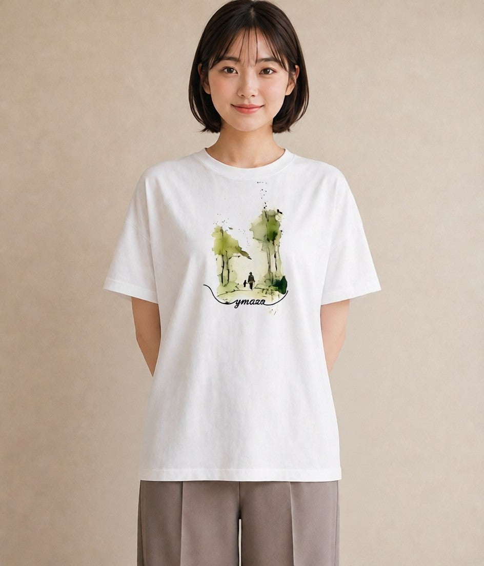 グラフィックTシャツ レディース 雨上がりの小道 雨上がり 小道 ナチュラル アンティーク イラスト フェミニン 綿100 デート 白T