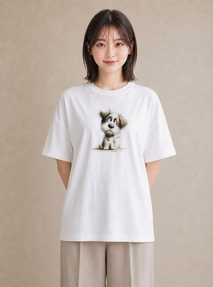 グラフィックTシャツ レディース わんちゃん 犬 いぬ イラスト 手描き風 海 カフェ巡り 白T