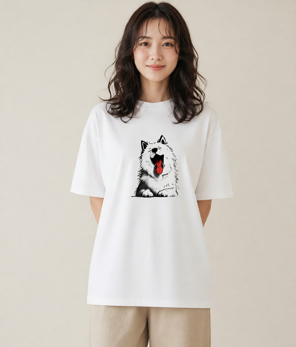 デザインTシャツ レディース サモエド 犬 いぬ イラスト カジュアル ホワイトデー 春服 白T