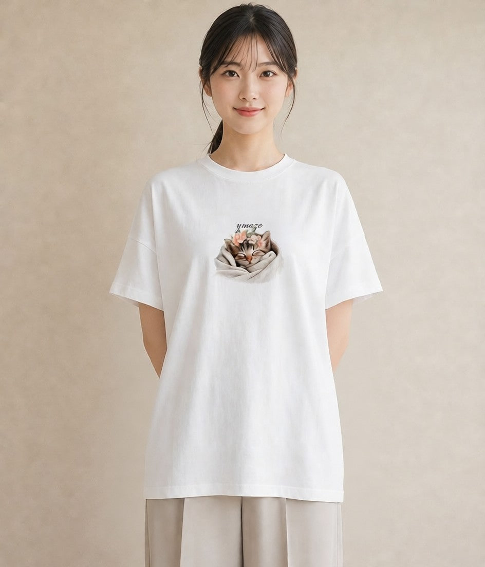 Tシャツ レディース 猫好き 猫 ねこ イラスト ナチュラル 女性 旅行用 白T
