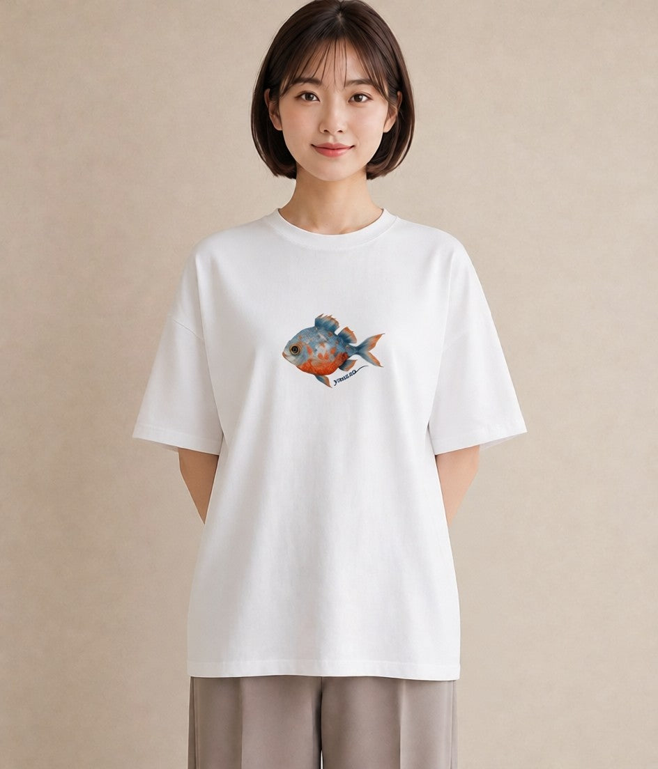 プリントTシャツ レディース 熱帯魚 ペット 動物 イラスト ポップ ラフ レイヤード 白T