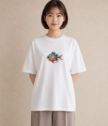 プリントTシャツ レディース 熱帯魚 ペット 動物 イラスト ポップ ラフ レイヤード 白T